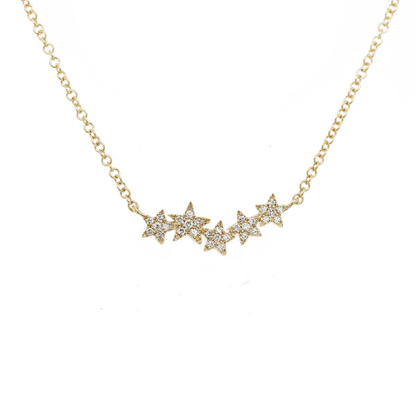 14K FIVE DIAMOND PAVE SCATTERED STAR NECKLACE