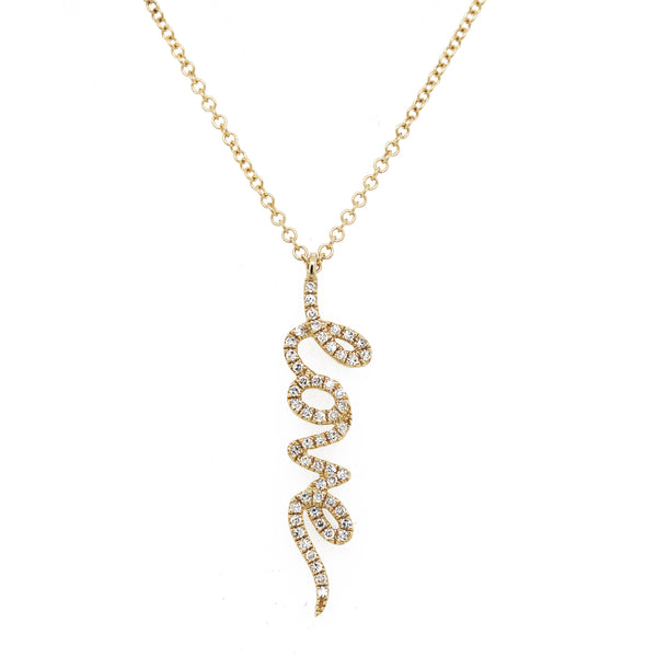 14K SMALL DIAMOND PAVE VERTICAL 'LOVE' NECKLACE
