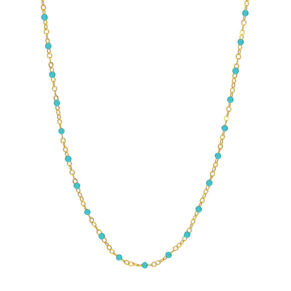 14K TURQUOISE ENAMEL STATION BEAD NECKLACE