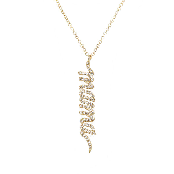 14K VERTICAL DIAMOND PAVE 'MAMA' NECKLACE