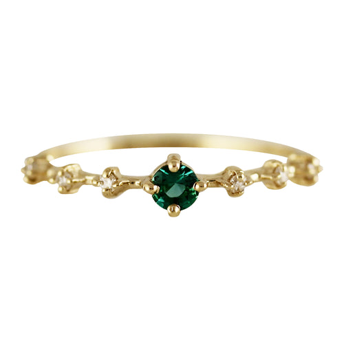 14K 3 MM ROUND EMERALD WITH SIDE DIAMONDS RING