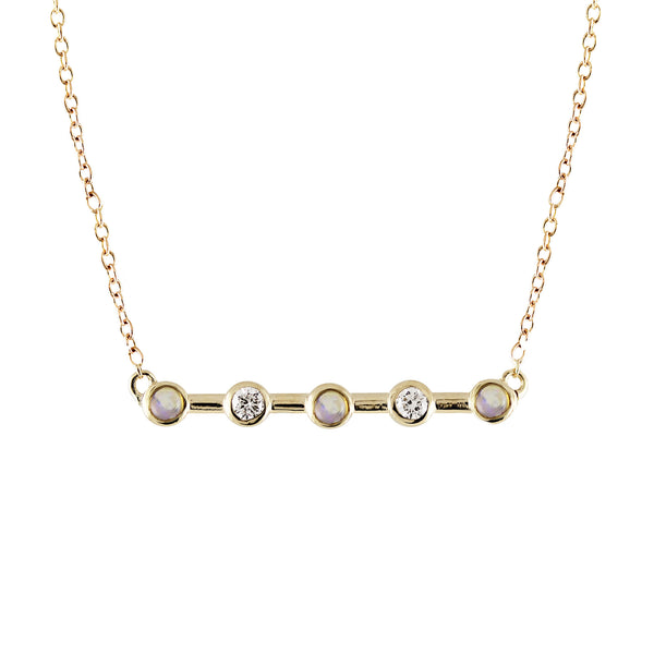 5 BEZEL DIAMOND AND OPAL BAR NECKLACE