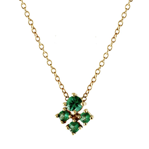 14K EMERALD WITH DIAMOND HALO LONG LINK NECKLACE