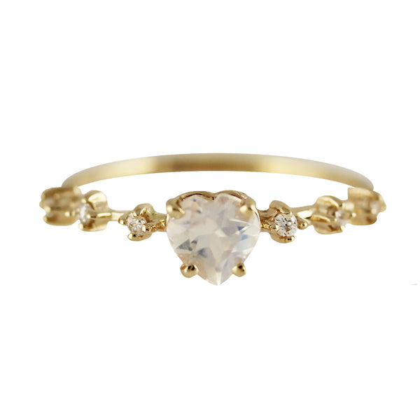 14K RAINBOW MOONSTONE HEART WITH SIDE DIAMONDS RING