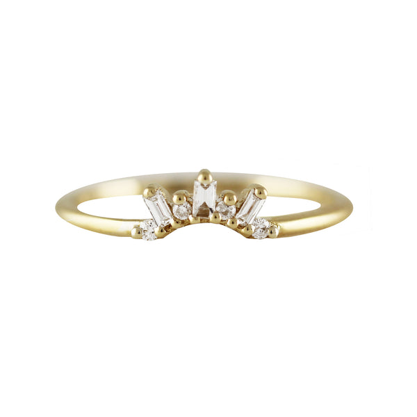 14K TINY BAGUETTE AND ROUND DIAMONDS TIARA RING