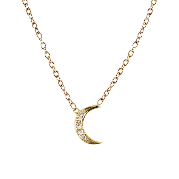 14K PETITE DIAMOND MOON NECKLACE