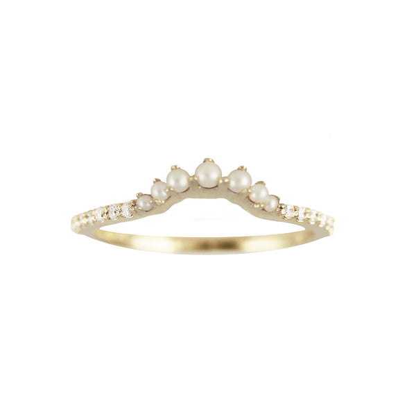PETITE SEED PEARL TIARA WITH SIDE PAVE DIAMONDS RING