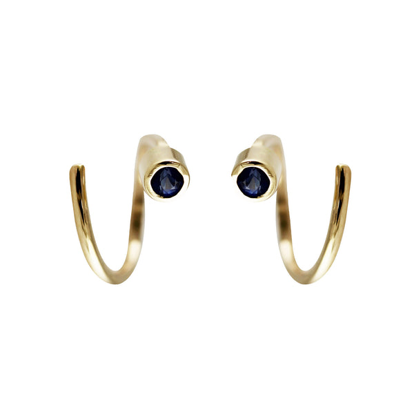 14K SPIRAL SAPPHIRE TINY HOOPS