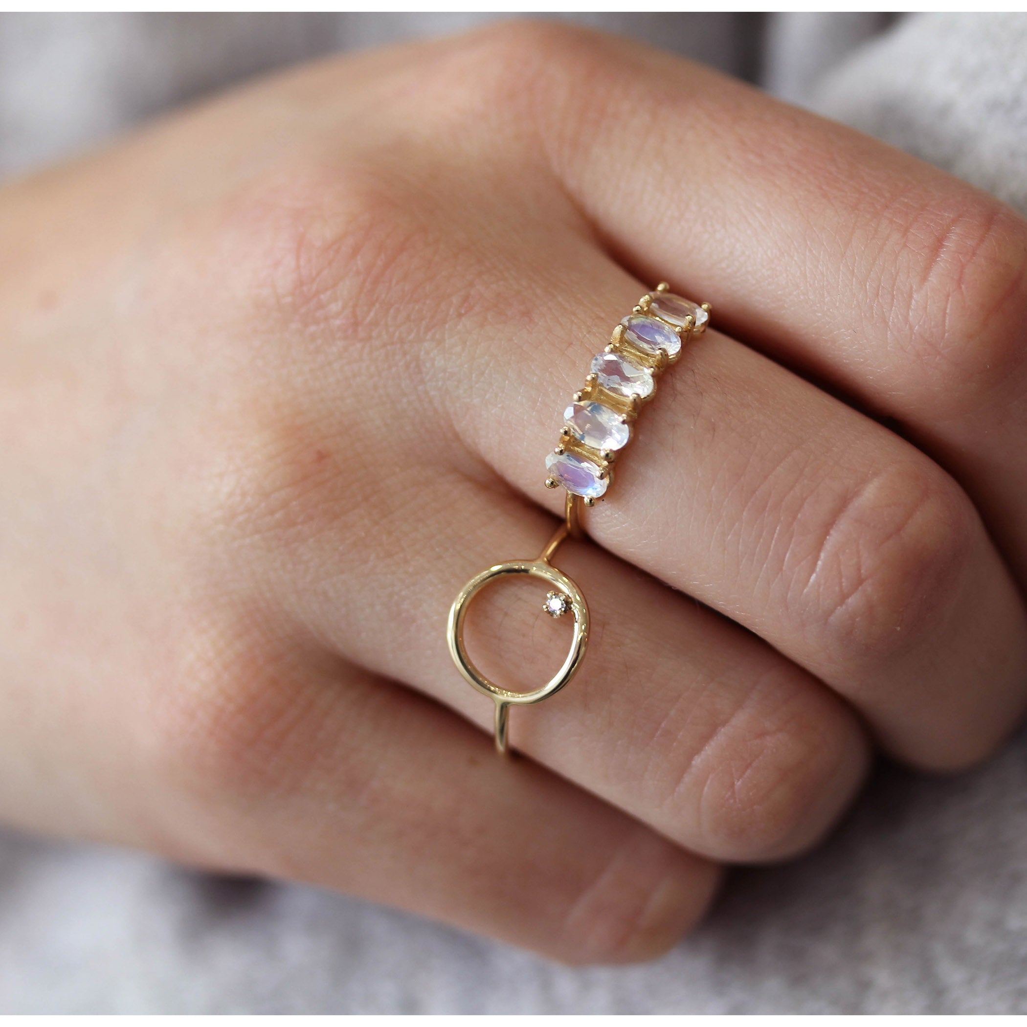 Petite Ava Moonstone Ring Set Rose Gold / 7