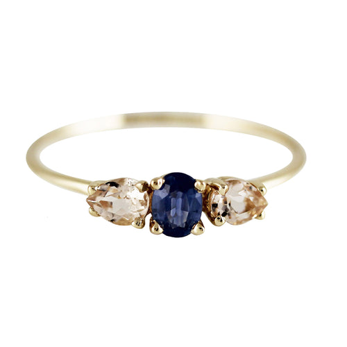 BLUE SAPPHIRE WITH MORGANITE PETALS RING