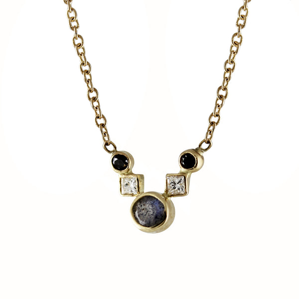 DECO ROUND LABRADORITE WITH DIAMONDS NECKLACE
