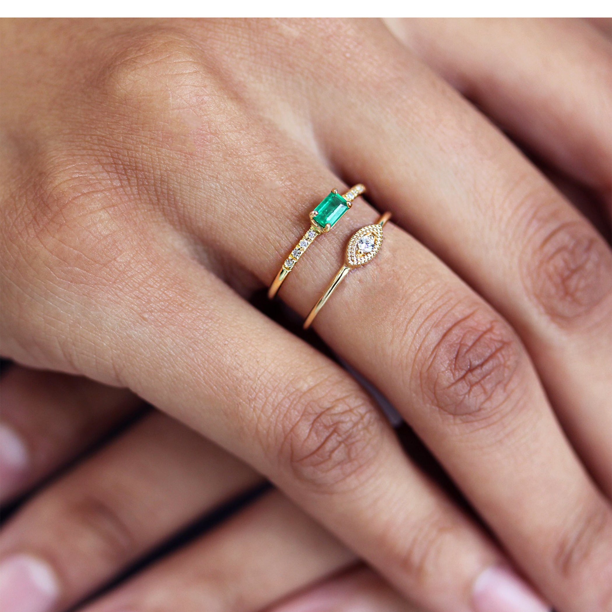EMERALD OCTAGON WITH PAVE RING