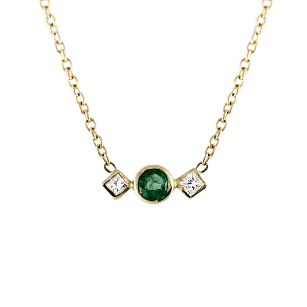 EMERALD WITH SQUARE SIDE DIAMONDS NECKLACE