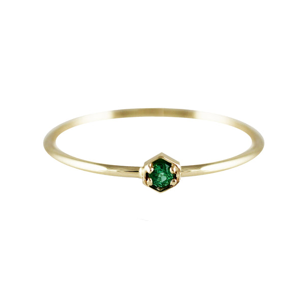 TINY HEXAGON EMERALD RING