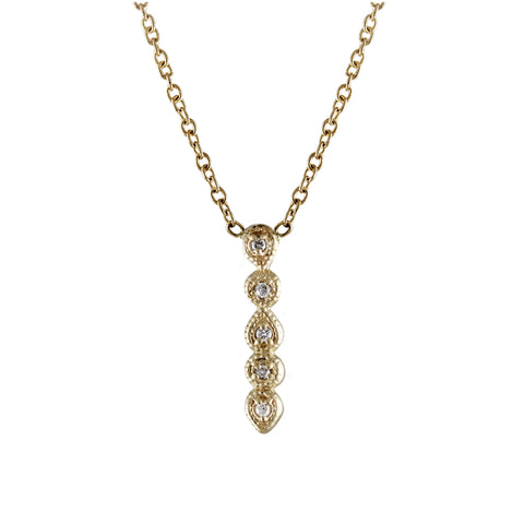 14K FIVE DANGLING PEAR SHAPE SAPPHIRES WITH DANGLING DIAMONDS NECKLACE