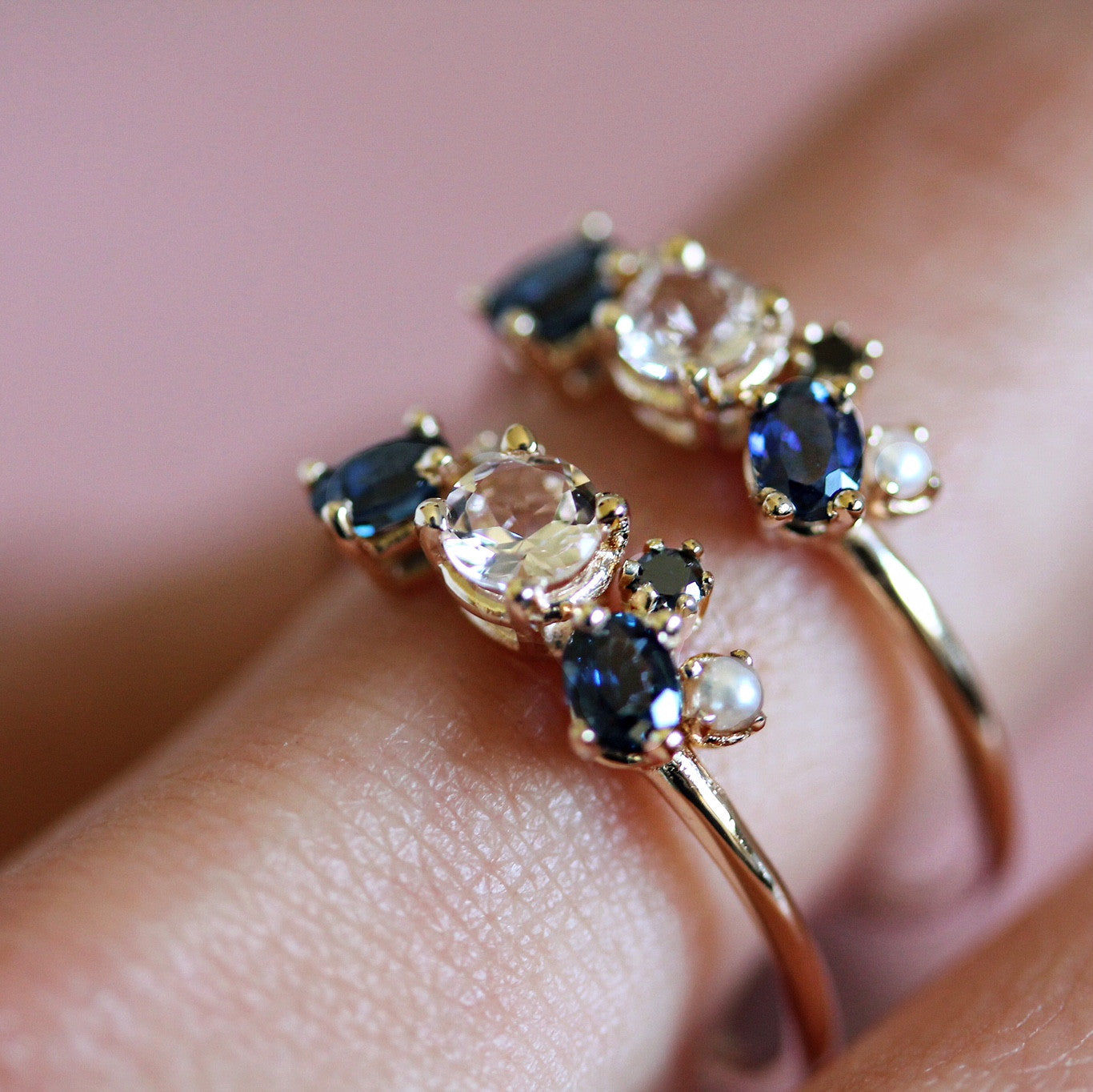 MORGANITE WITH BLUE SAPPHIRE WINGS RING