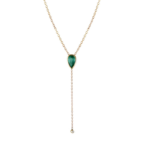 PEAR EMERALD LARIAT WITH DIAMOND END