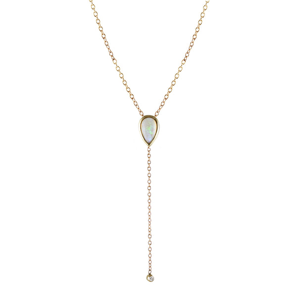 PEAR OPAL LARIAT WITH DIAMOND