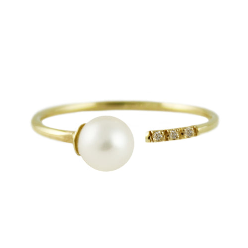PEARL CUFF RING WITH PAVE