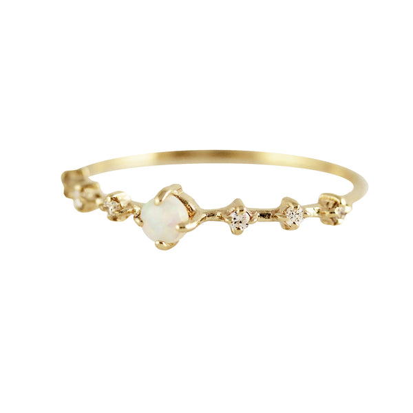 14K OPAL WITH SIX PRONG SET DIAMONDS RING