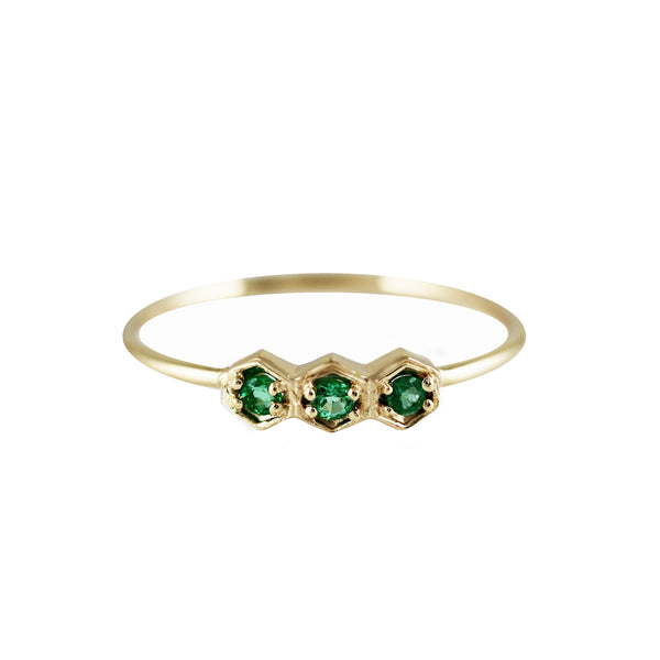 THREE HEXAGON EMERALD RING